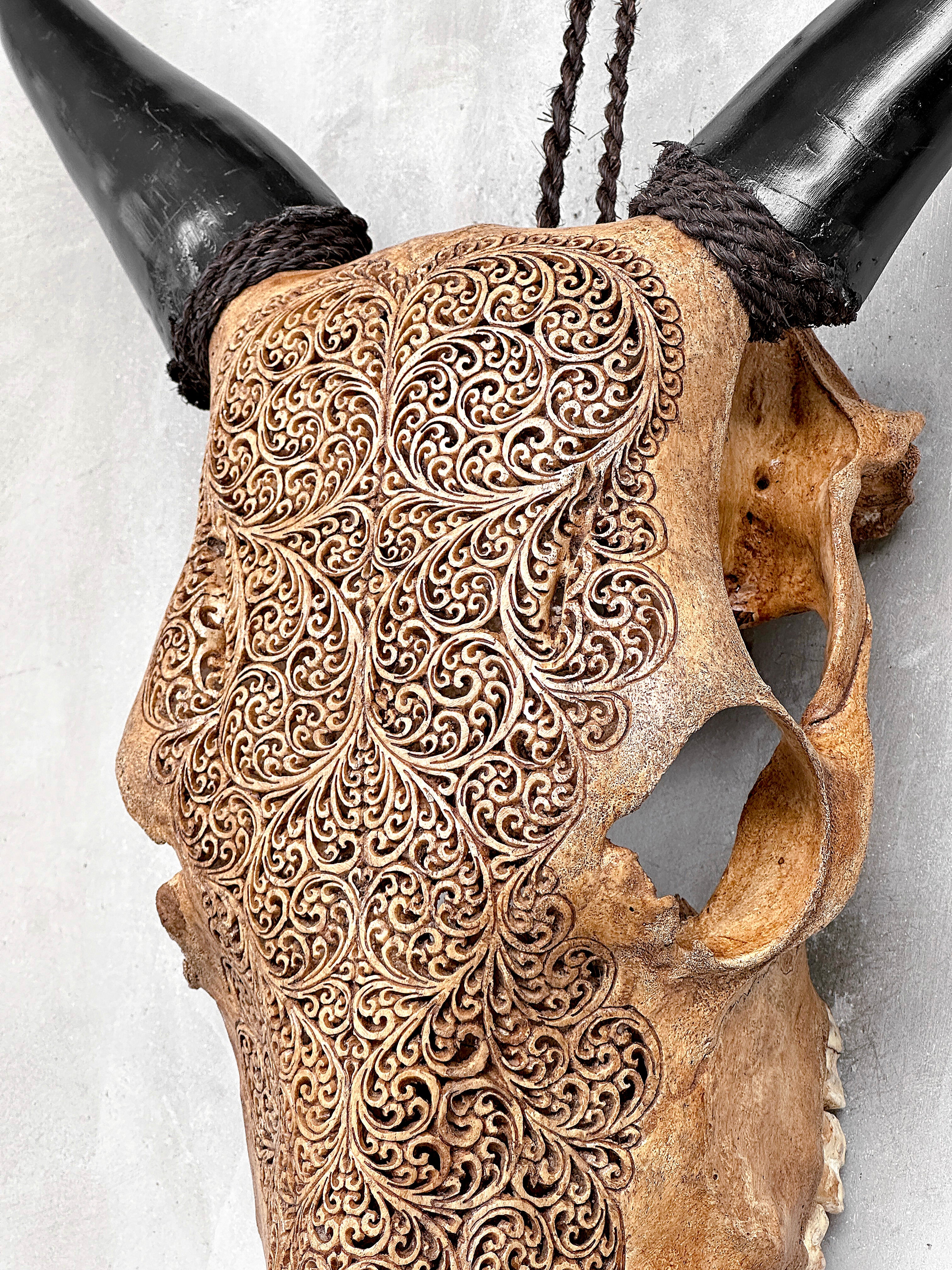 Carved Cow Skulls with Fern Carving Skull,A/183