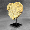 Stunning Heart Shape of Yellow Crystal Rock on a custom stand CH/502