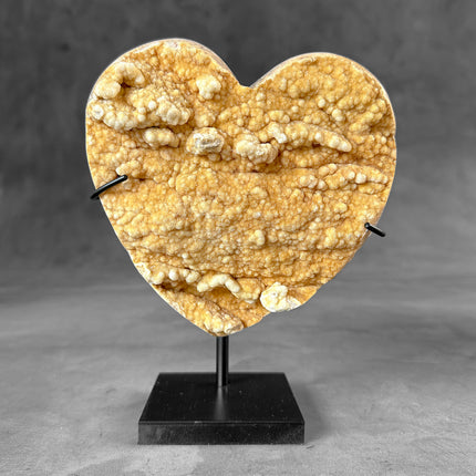 Stunning Heart Shape of Yellow Crystal Rock on a custom stand CH/503