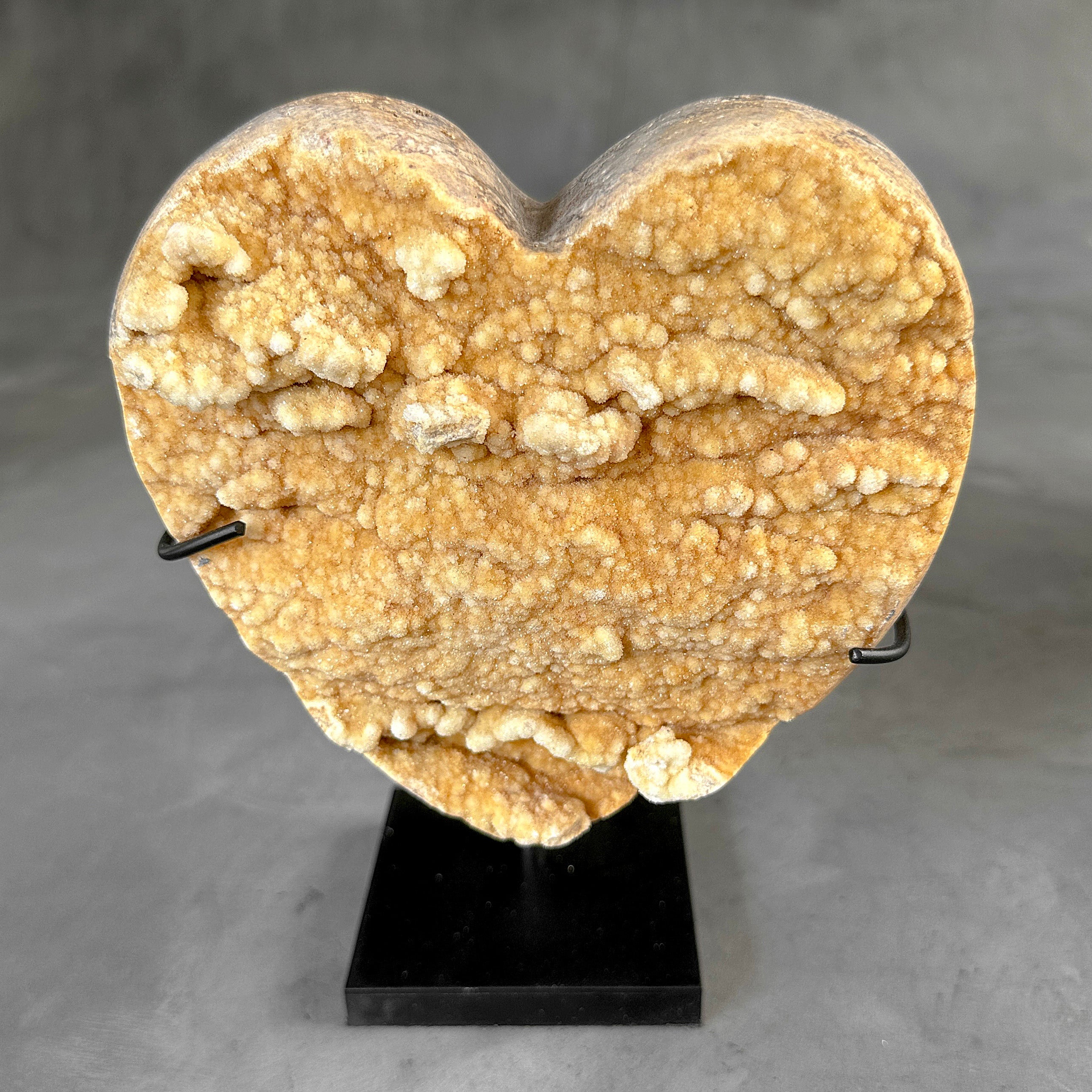 Stunning Heart Shape of Yellow Crystal Rock on a custom stand CH/503