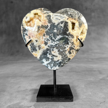 Stunning Heart Shape of Yellow Crystal Rock on a custom stand CH/508