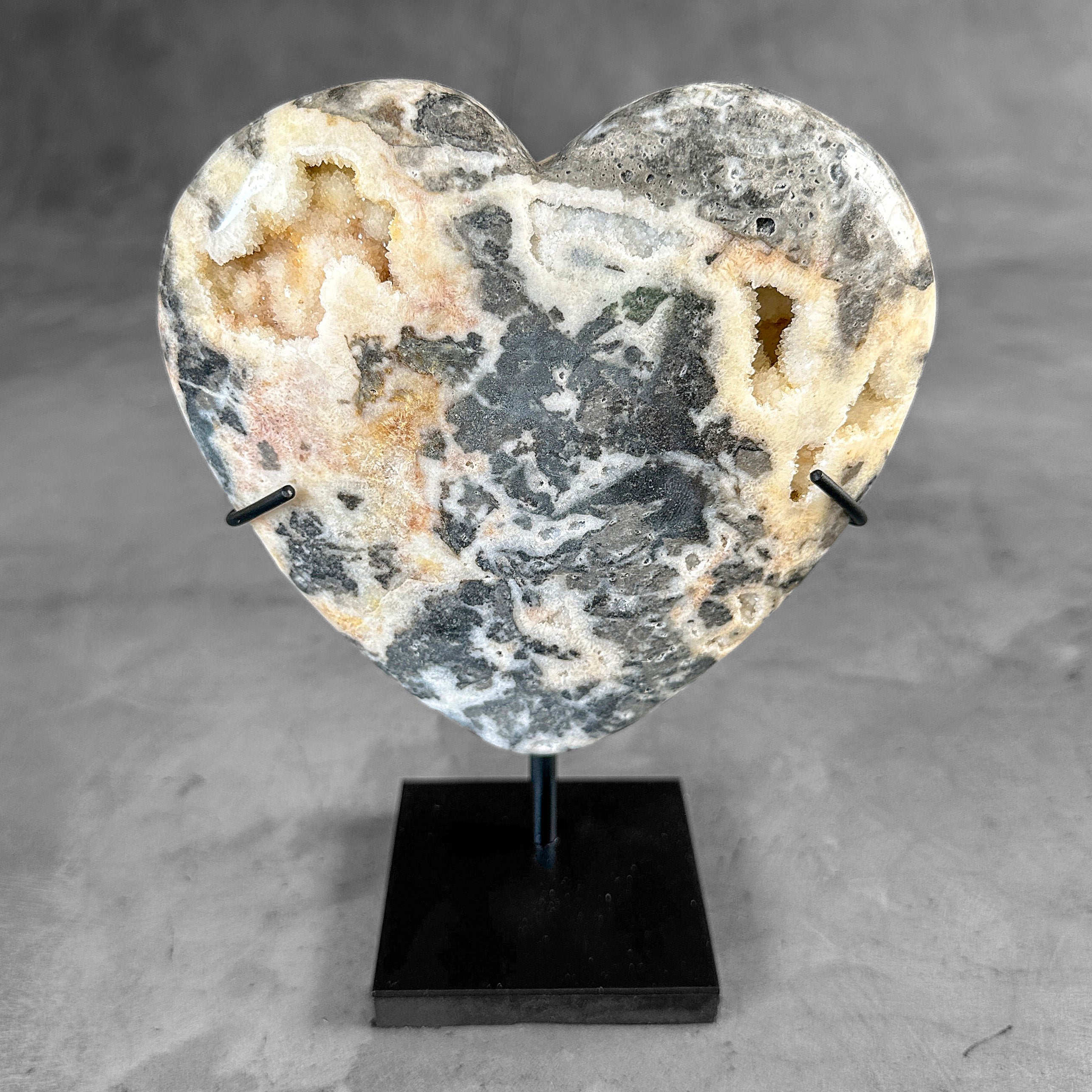 Stunning Heart Shape of Yellow Crystal Rock on a custom stand CH/508