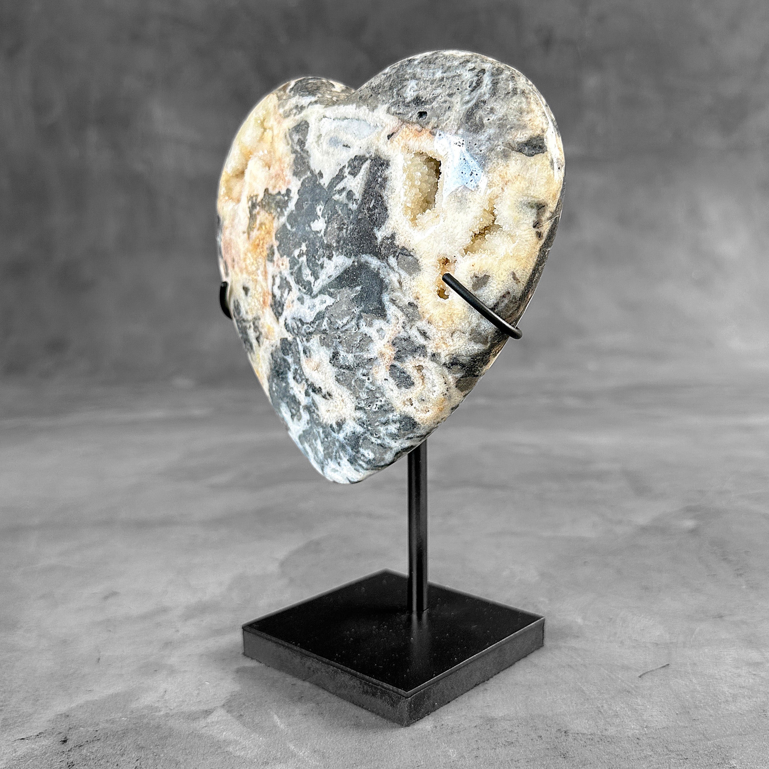 Stunning Heart Shape of Yellow Crystal Rock on a custom stand CH/508