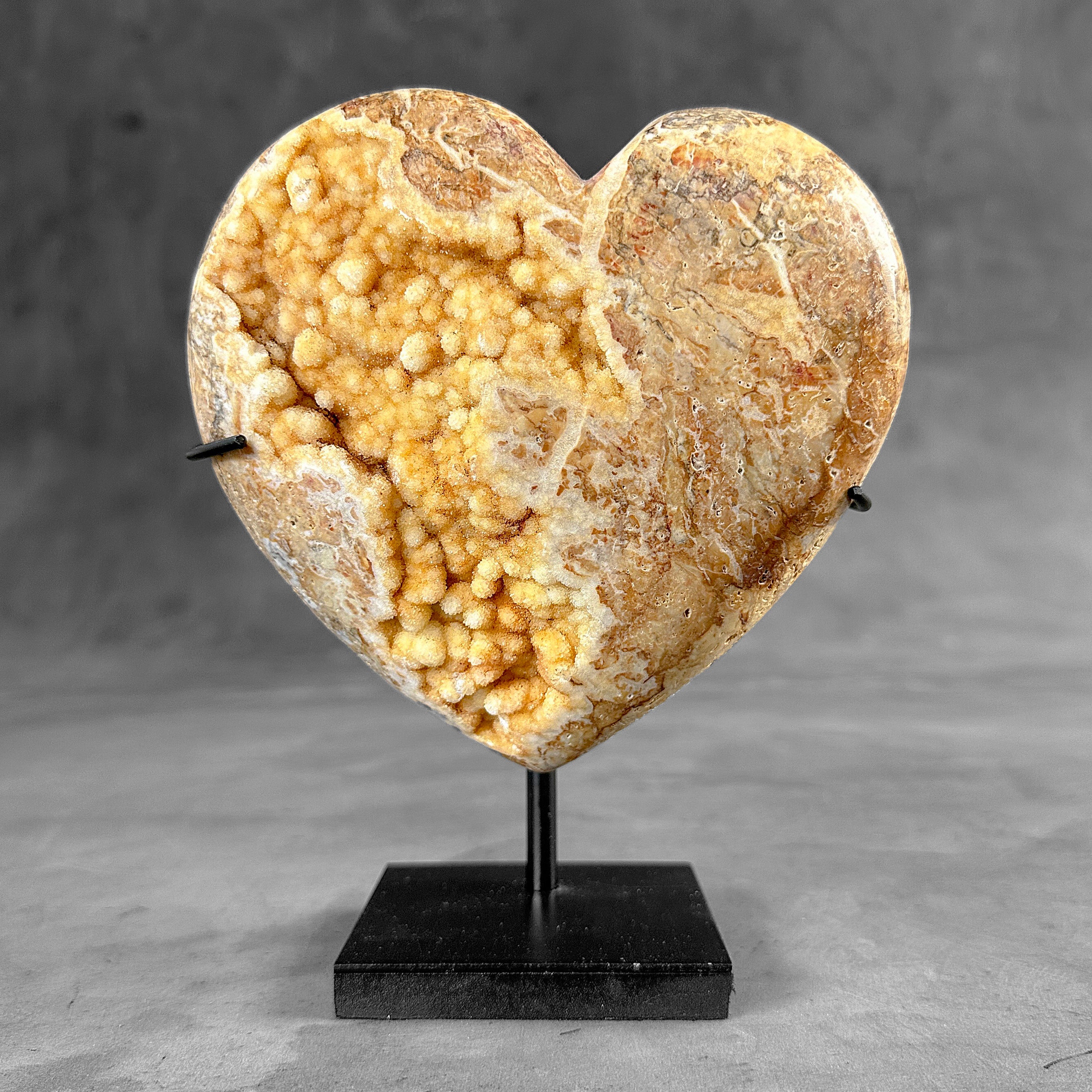 Stunning Heart Shape of Yellow Crystal Rock on a custom stand CH/507