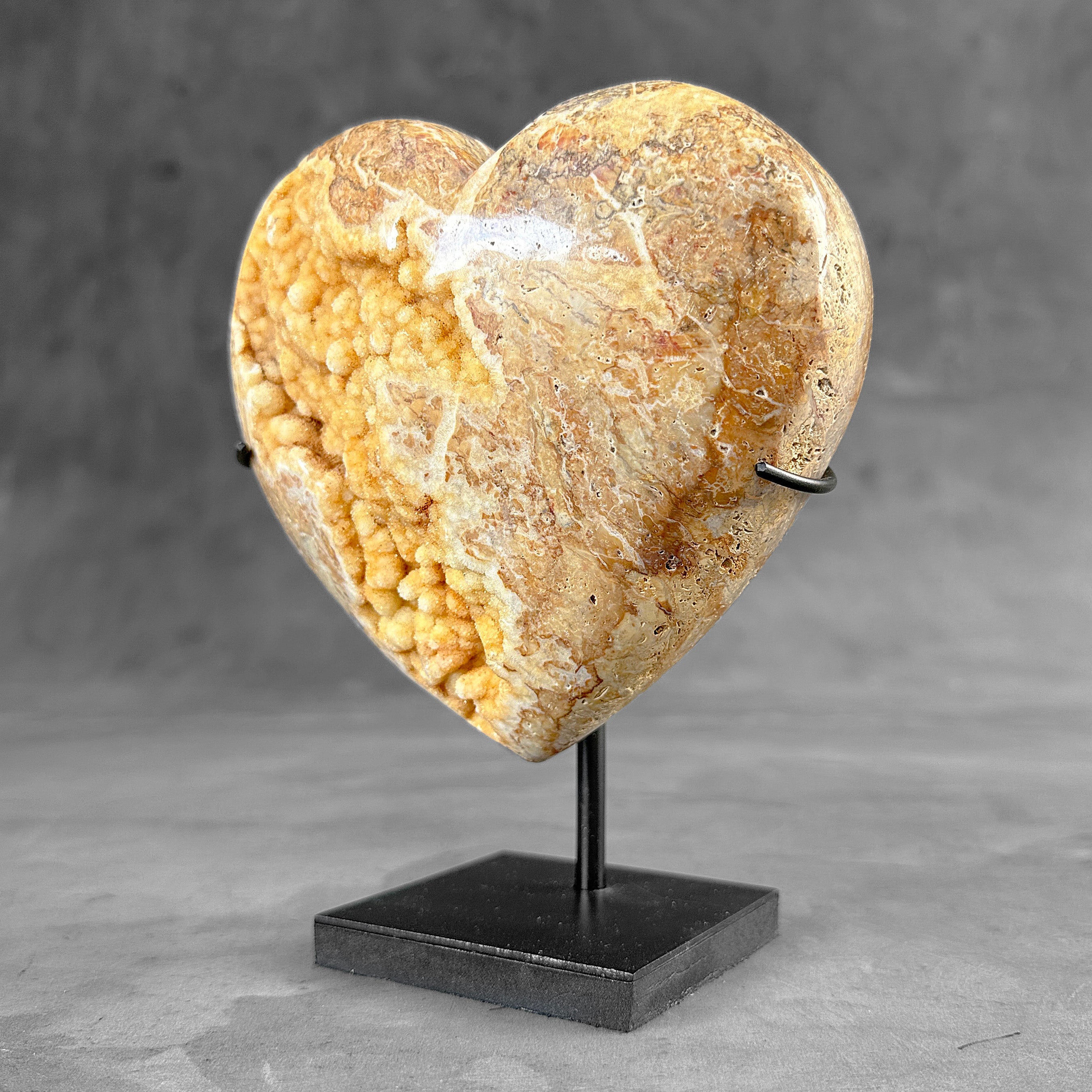 Stunning Heart Shape of Yellow Crystal Rock on a custom stand CH/507