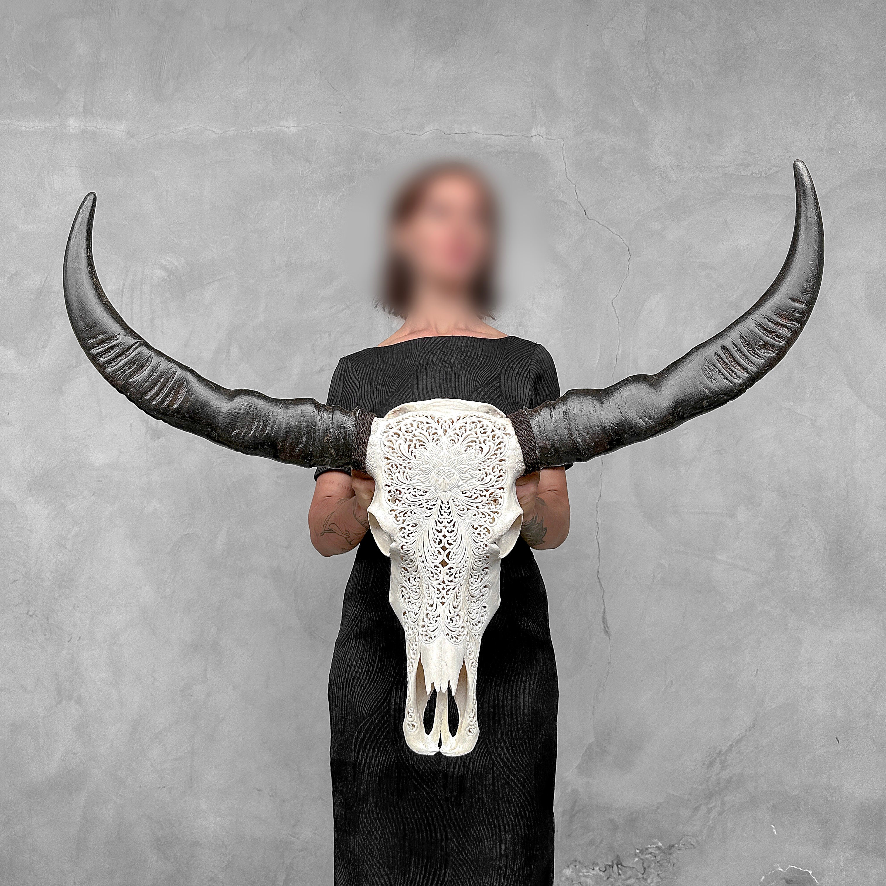 Caved Waterbuffalo Skulls with Big lotus Carving Skull,A/171