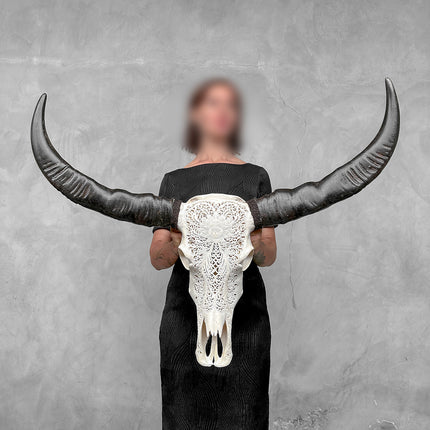 Caved Waterbuffalo Skulls with Big lotus Carving Skull,A/171