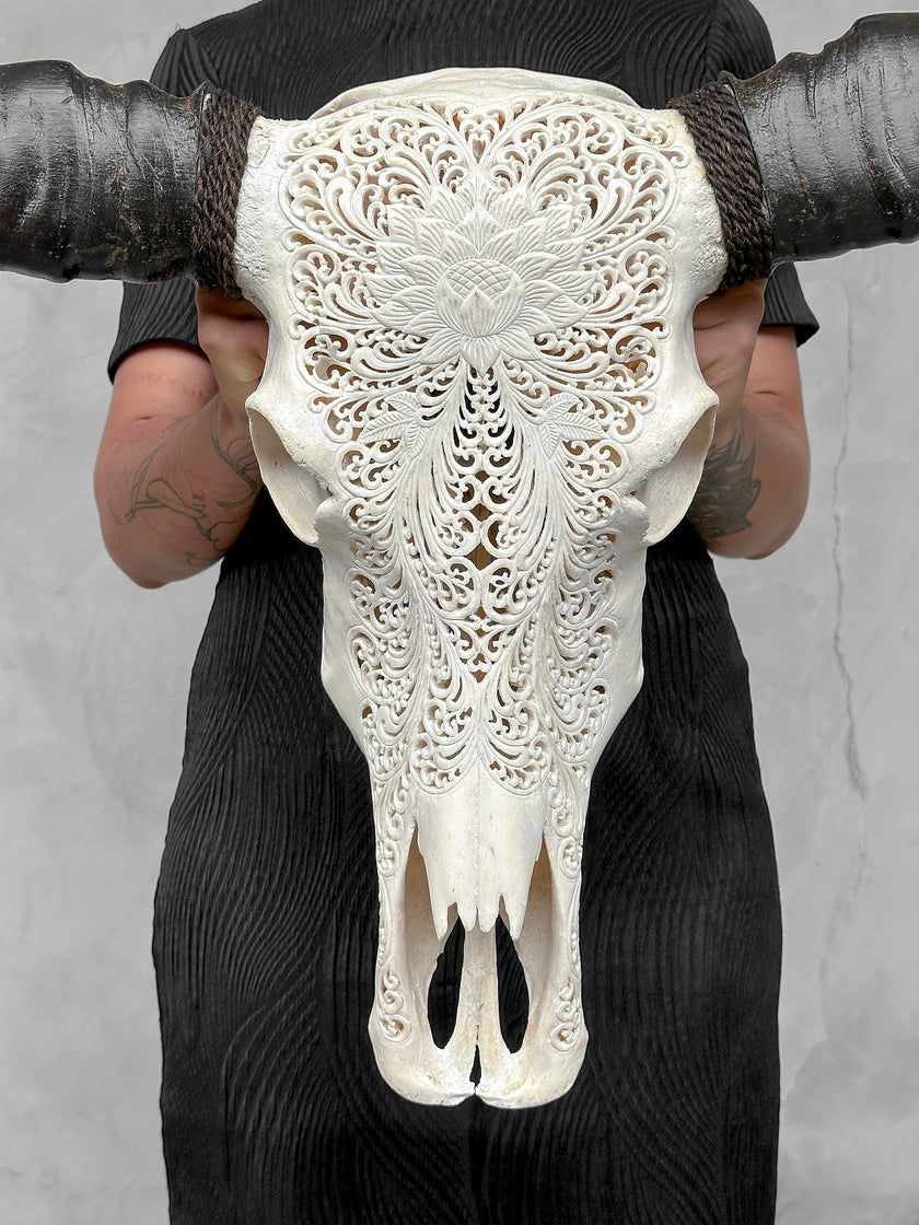Caved Waterbuffalo Skulls with Big lotus Carving Skull,A/171