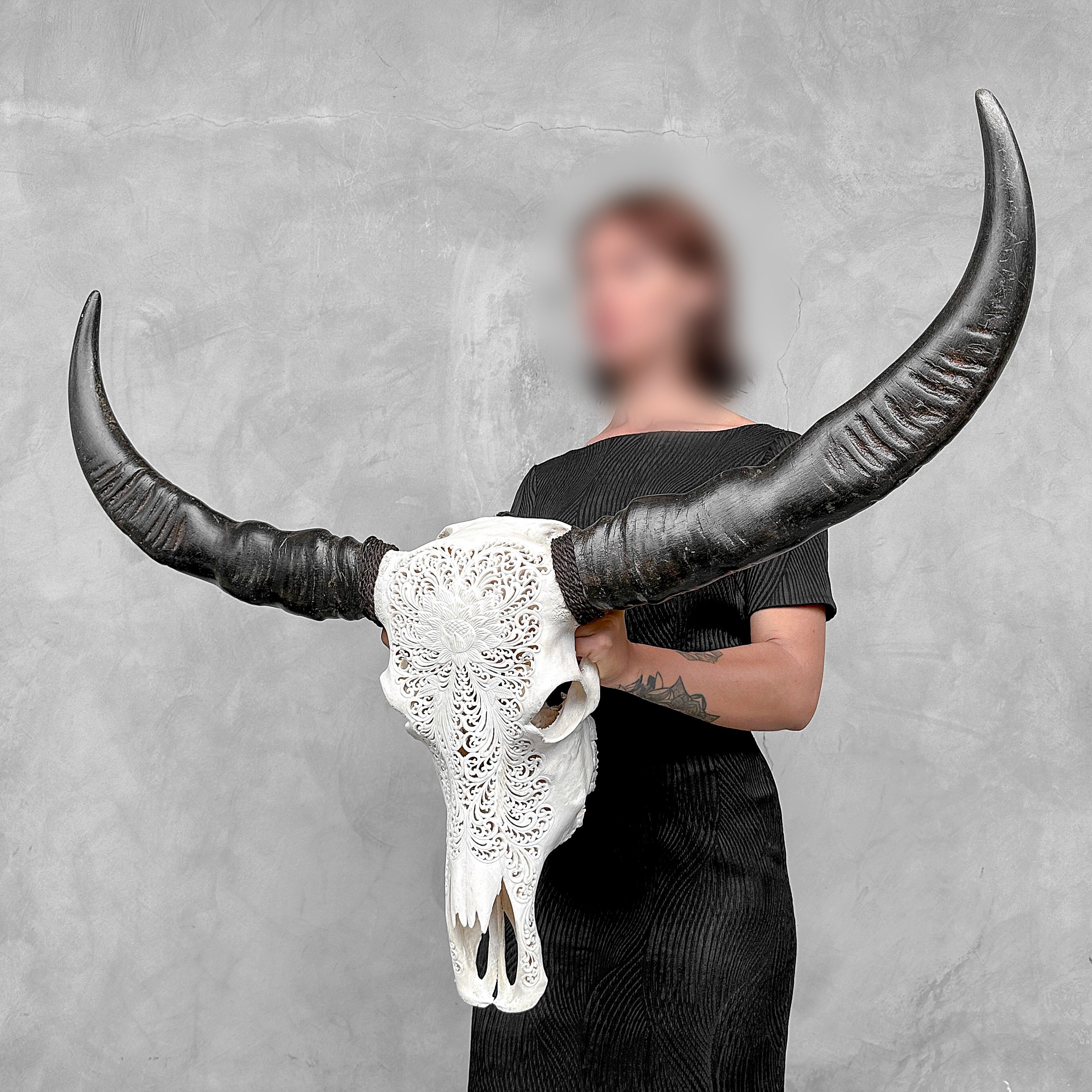 Caved Waterbuffalo Skulls with Big lotus Carving Skull,A/171