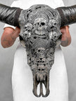Caved Waterbuffalo Skulls with Skull And Octopus Carving Skull,A/180