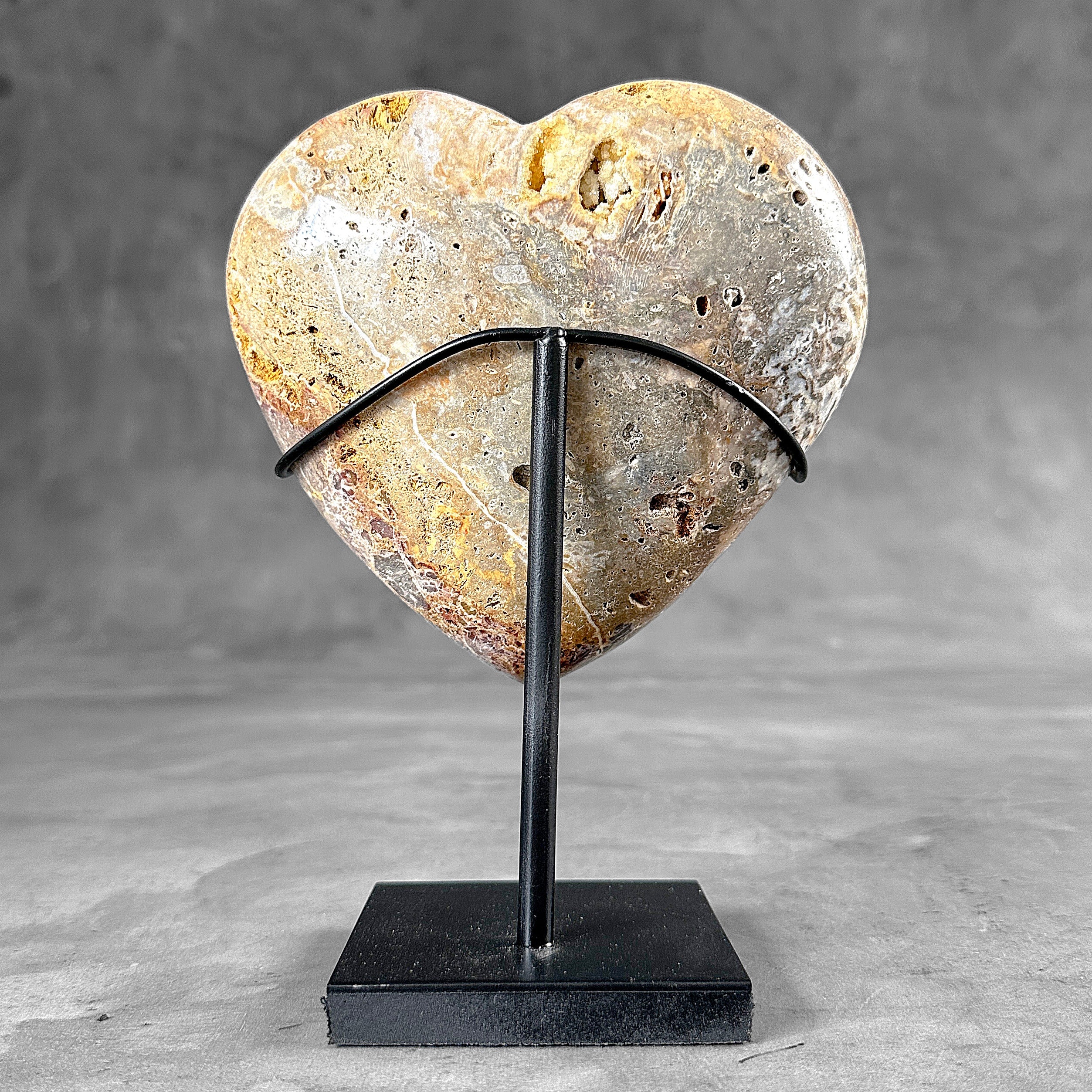 Stunning Heart Shape of Yellow Crystal Rock on a custom stand CH/520