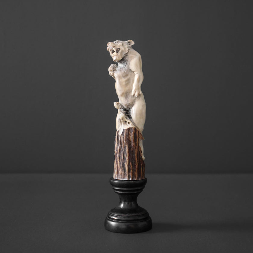 Puma Carving from Deer Antler on a Stand - 7O/118