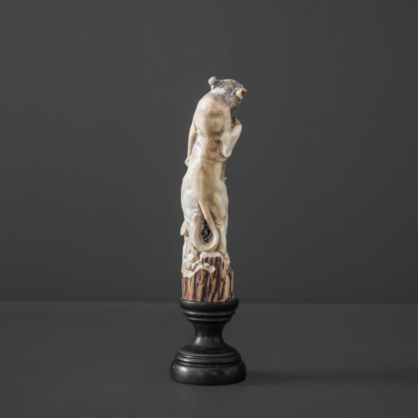 Puma Carving from Deer Antler on a Stand - 7O/118