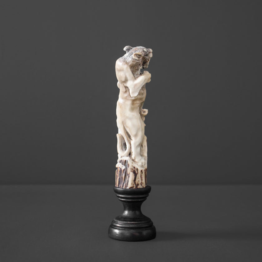 Puma Carving from Deer Antler on a Stand - 7O/118