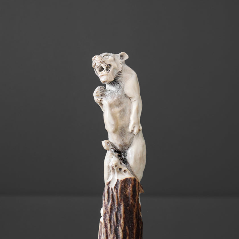 Puma Carving from Deer Antler on a Stand - 7O/118