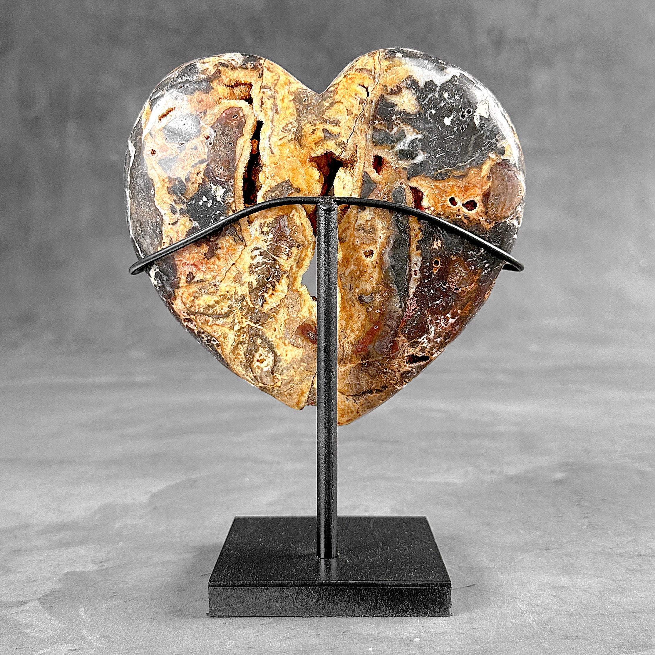 Stunning Heart Shape of Yellow Crystal Rock on a custom stand CH/524