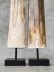 Pair of Natural Tusks on Stand – Rustic Bone Sculpture, Tribal-Inspired Home Accent - Tusk,A/054