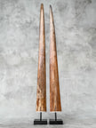 Pair of Natural Tusks on Stand – Rustic Bone Sculpture, Tribal-Inspired Decor, Earthy Accent - Tusk,A/052