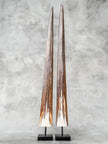Pair of Natural Tusks on Stand – Rustic Bone Sculpture, Tribal-Inspired Decor, Earthy Accent - Tusk,A/052