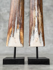 Pair of Natural Tusks on Stand – Rustic Bone Sculpture, Tribal-Inspired Decor, Earthy Accent - Tusk,A/052