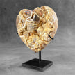 Stunning Heart Shape of Yellow Crystal Rock on a custom stand CH/530