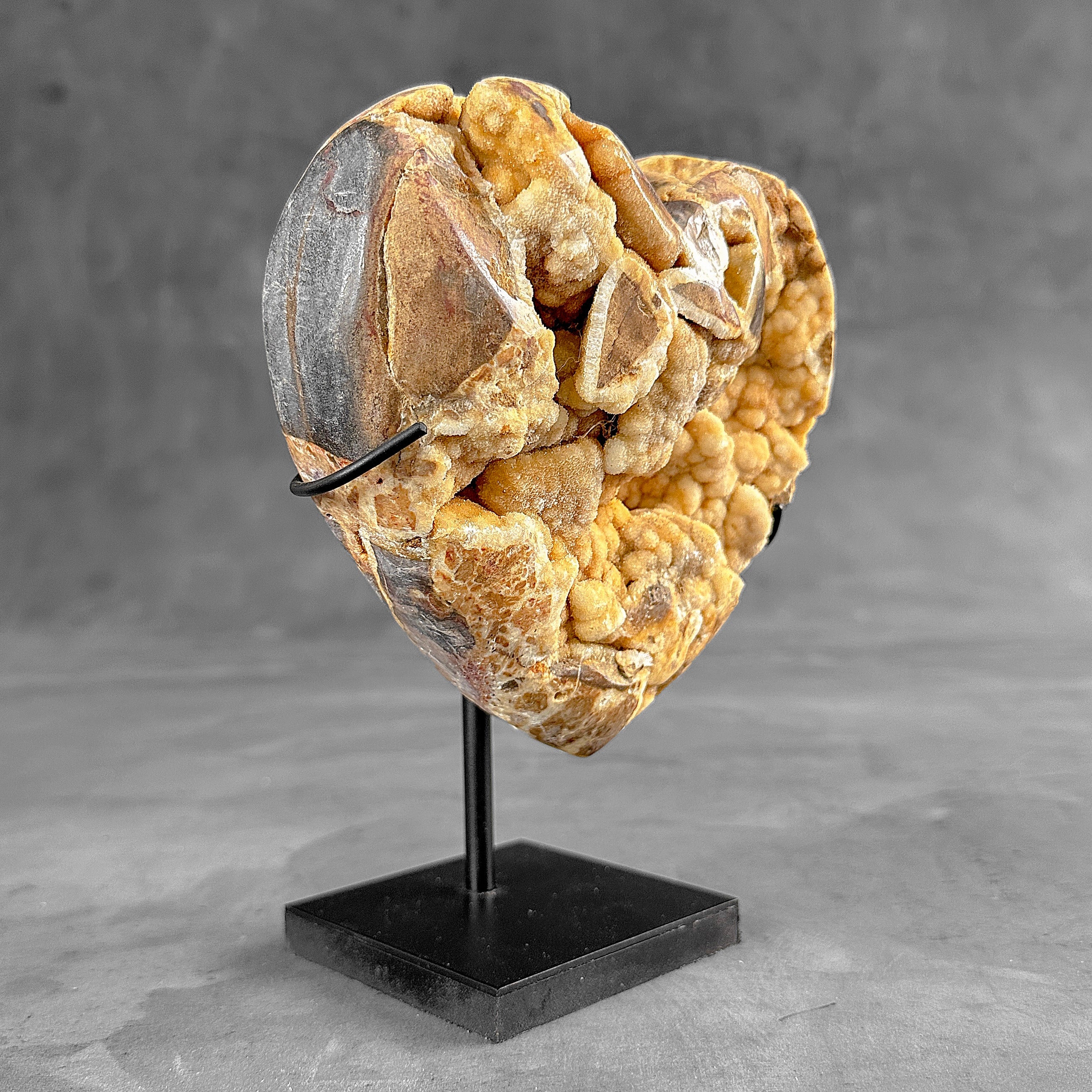 Stunning Heart Shape of Yellow Crystal Rock on a custom stand CH/530