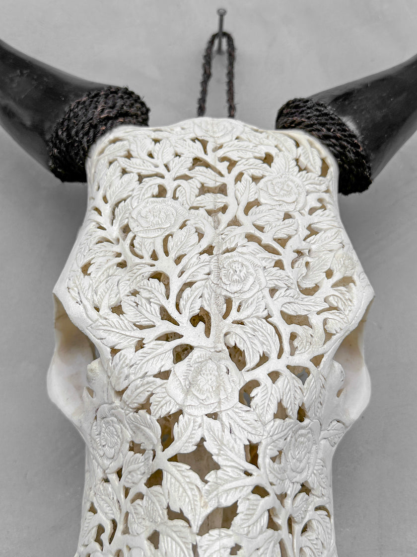 Carved Cow Skull Rose carving 9Y/040