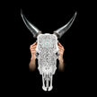 Grey Carved Cow Skull With Turqoise Accents - Star mandala motif | Skull,A/140