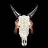 White Carved Cow Skull With Turqoise Accents - Ketupat motif | Skull,A/137