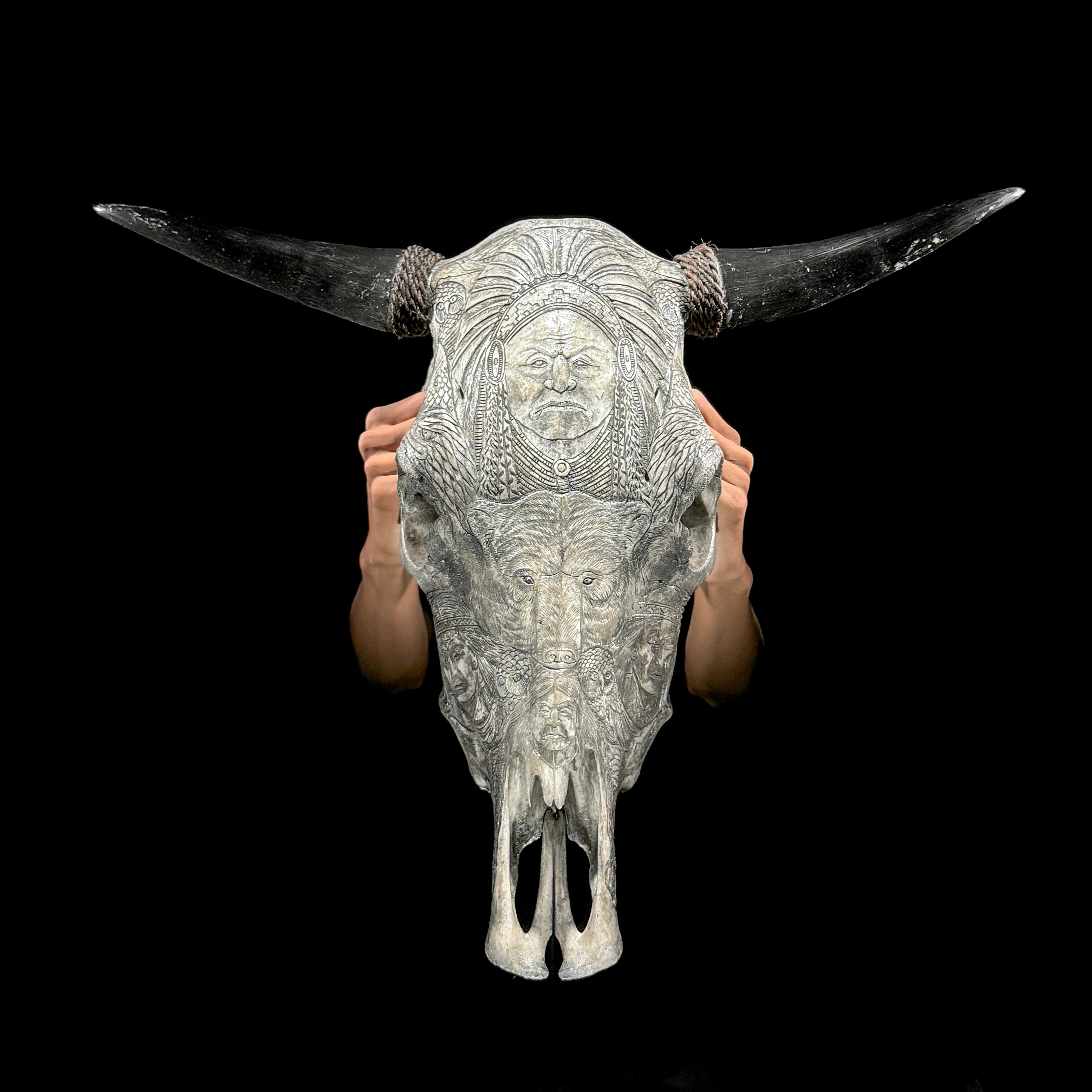 Bull Skull Carved Indian - Skull,A/153
