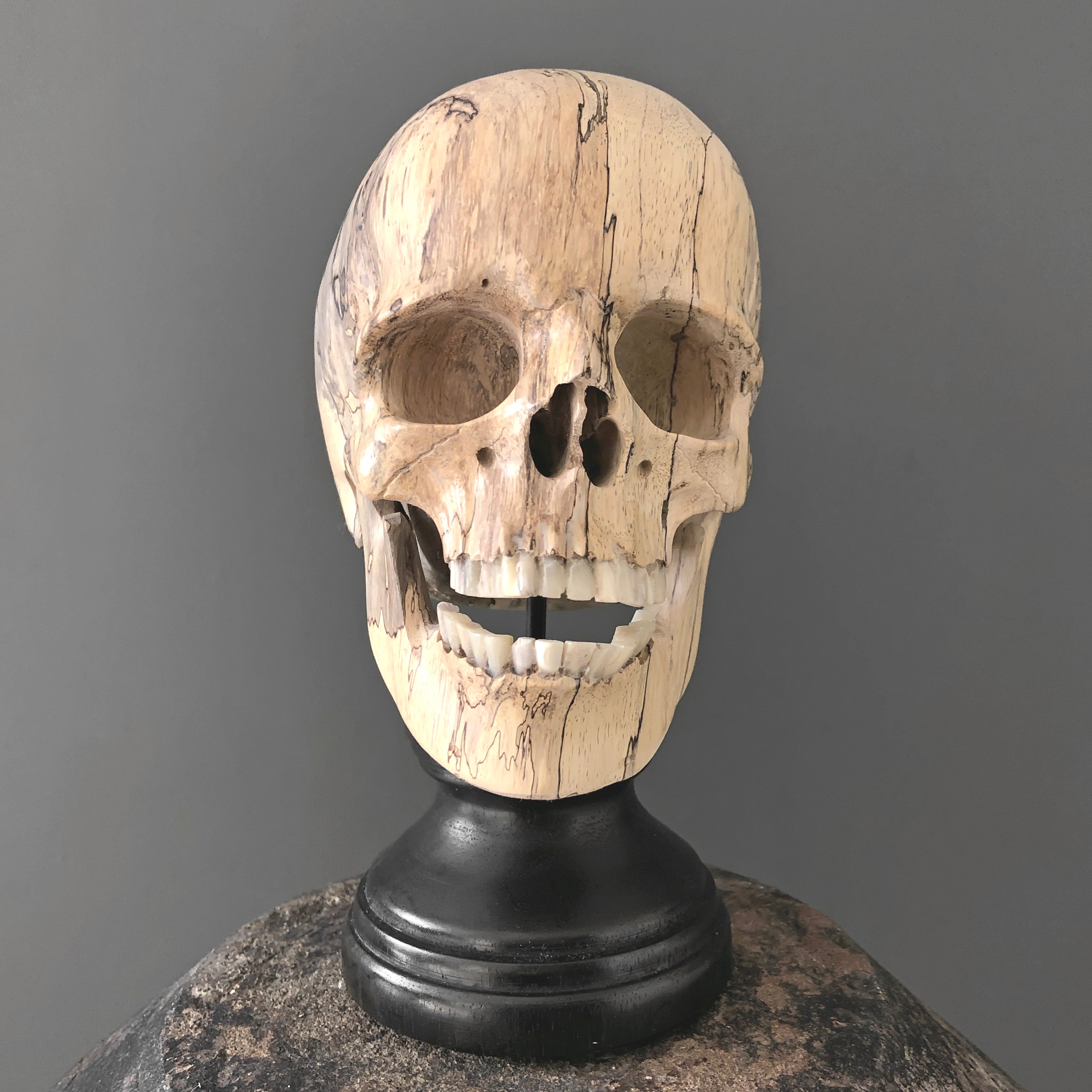 Stunning Hand Carved Wooden Human Skull With a Beautiful Natural Grain - 21/EX/788