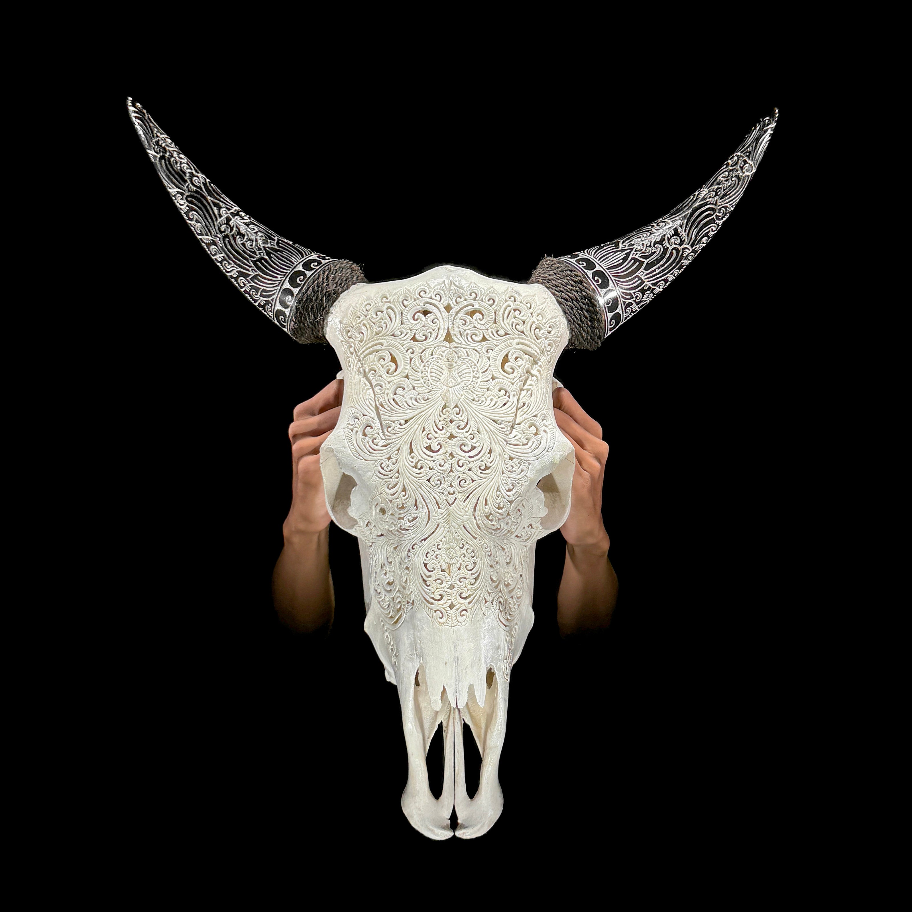 Fully carved cow skulls with Small Lotus Carving Skull,A/179