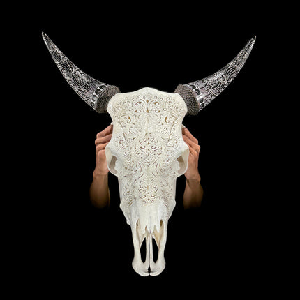 Fully carved cow skulls with Small Lotus Carving Skull,A/179