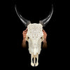 White Carved Cow Skull With Abalone Shell Accents - Peacock motif | Skull,A/143