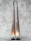 Pair of Natural Tusks on Stand – Rustic Bone Sculpture, Tribal-Inspired Decor, Earthy Accent - Tusk,A/050