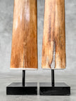 Pair of Natural Tusks on Stand – Rustic Bone Sculpture, Tribal-Inspired Decor, Organic Accent - Tusk,A/048