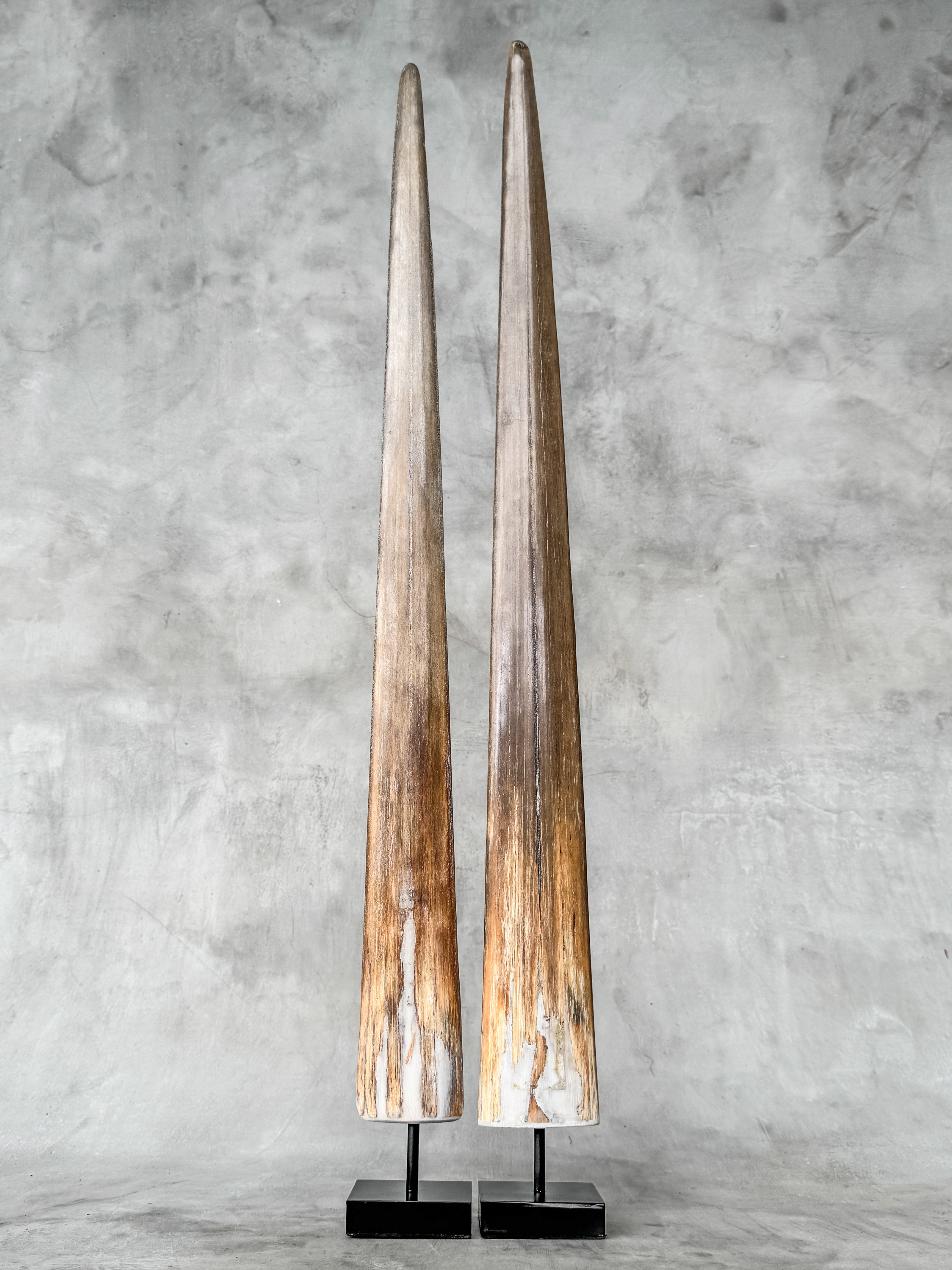 Pair of Natural Tusks on Stand – Rustic Bone Sculpture, Tribal-Inspired Decor, Organic Accent - Tusk,A/048
