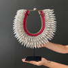 SN7 - Decorative Shell necklace on custom stand - Large white cut shells & - Shells & Red Beads - 23/SN/013