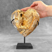 Stunning Heart Shape of Yellow Crystal Rock on a custom stand CH/575