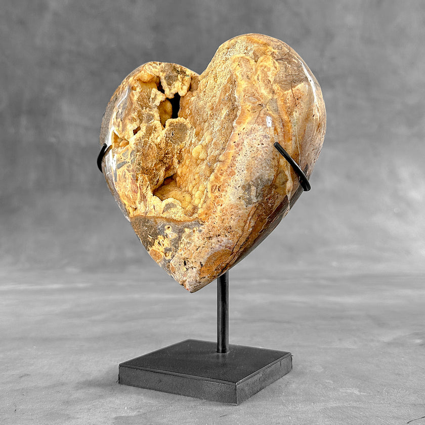 Stunning Heart Shape of Yellow Crystal Rock on a custom stand CH/575