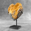 Stunning Heart Shape of Yellow Crystal Rock on a custom stand CH/577