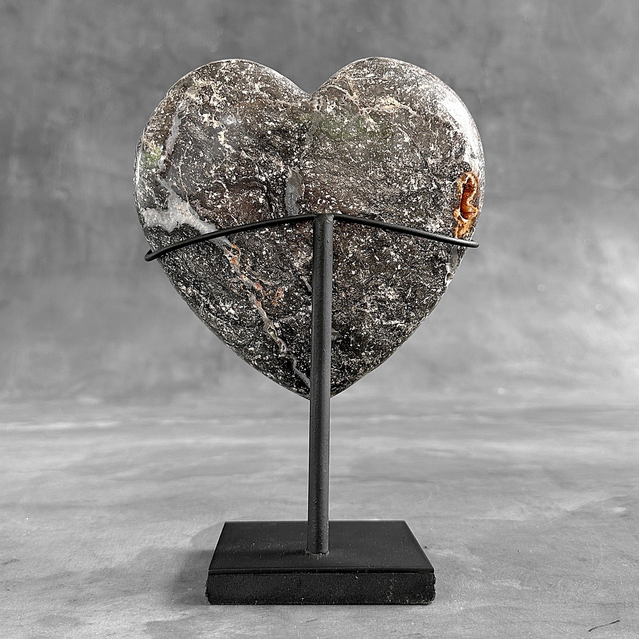 Stunning Heart Shape of Yellow Crystal Rock on a custom stand CH/577