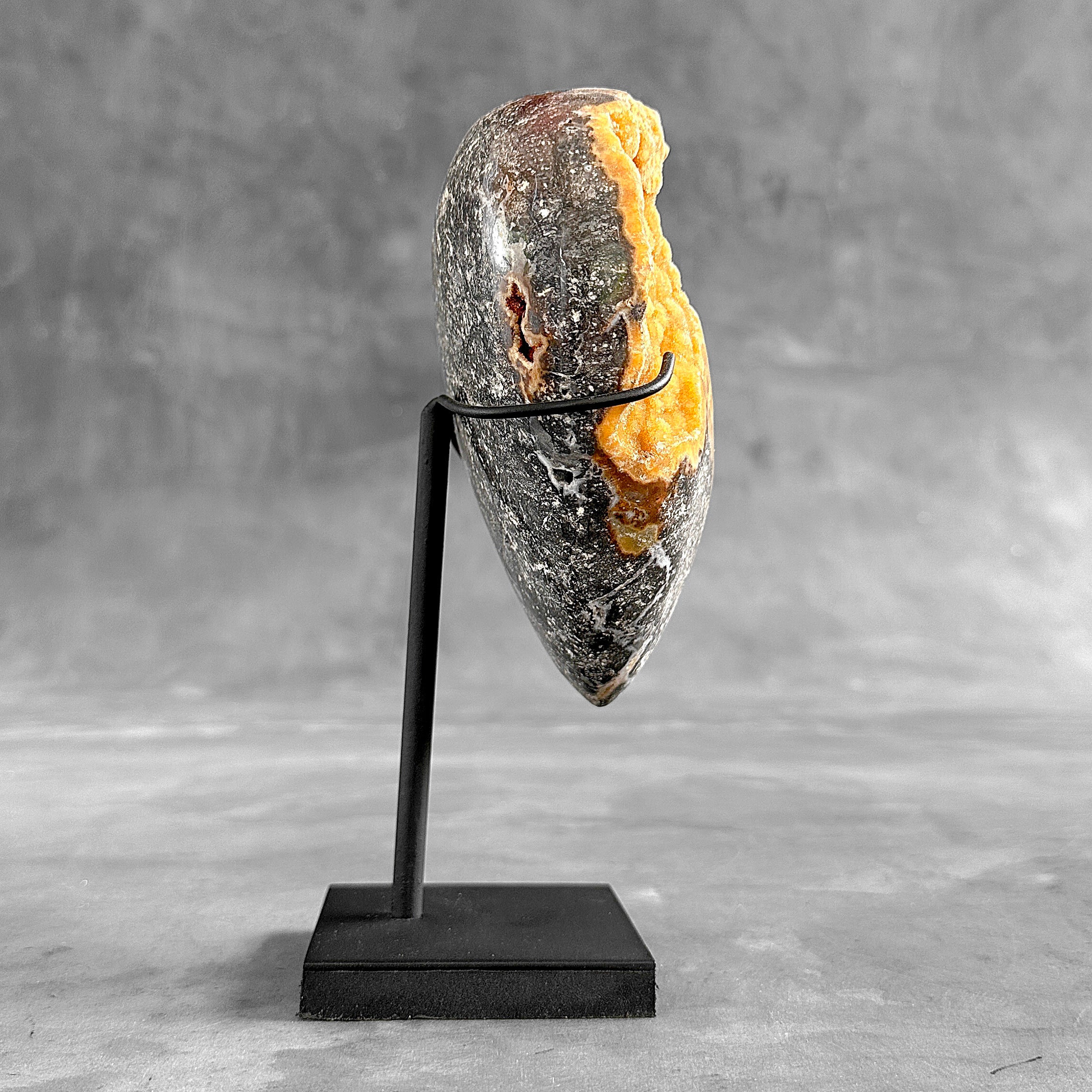 Stunning Heart Shape of Yellow Crystal Rock on a custom stand CH/577