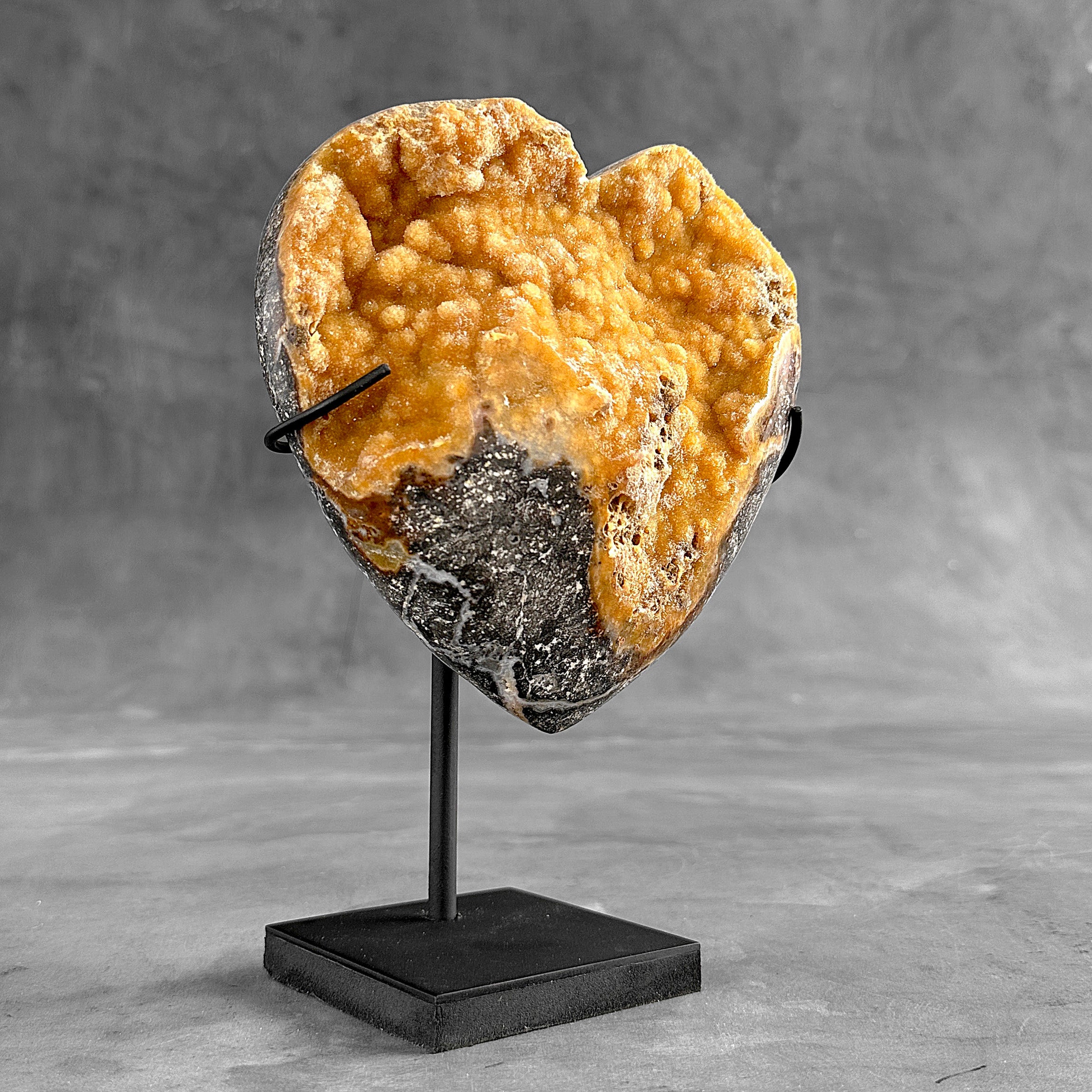 Stunning Heart Shape of Yellow Crystal Rock on a custom stand CH/577