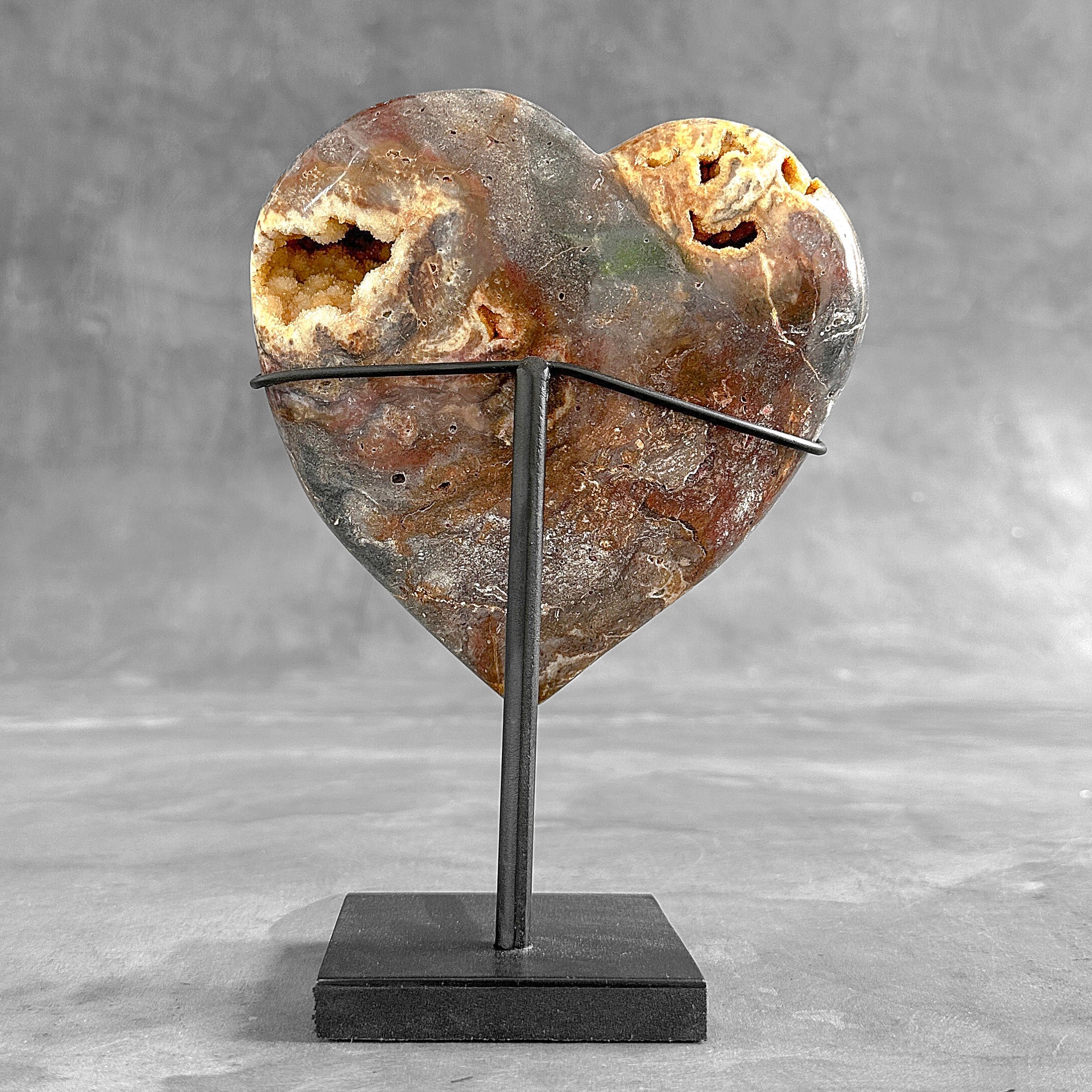 Stunning Heart Shape of Yellow Crystal Rock on a custom stand CH/579