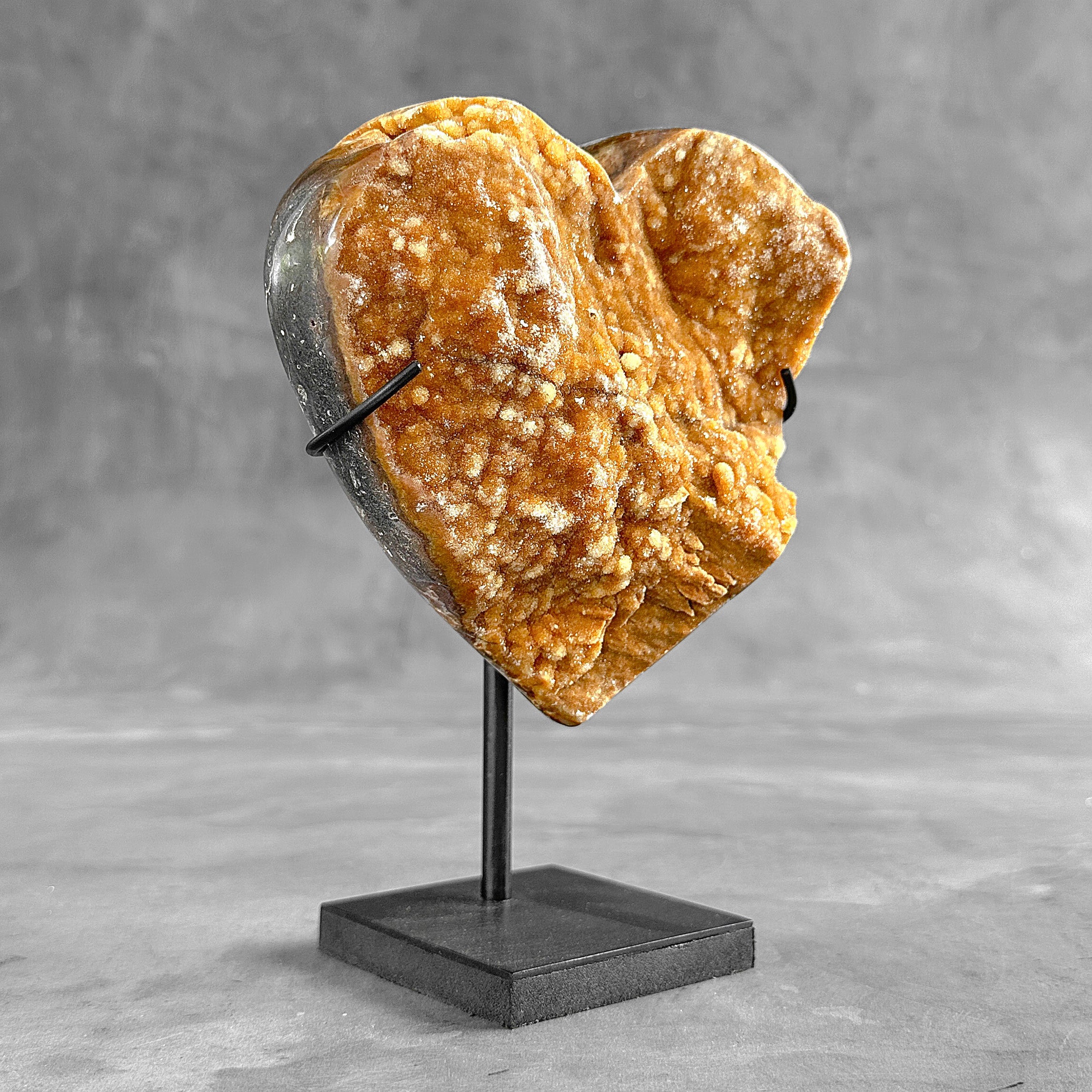 Stunning Heart Shape of Yellow Crystal Rock on a custom stand CH/579