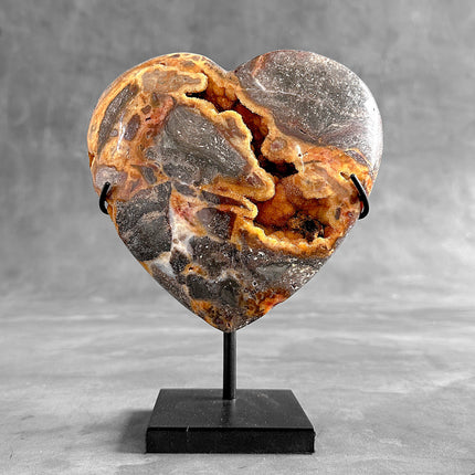 Stunning Heart Shape of Yellow Crystal Rock on a custom stand CH/584