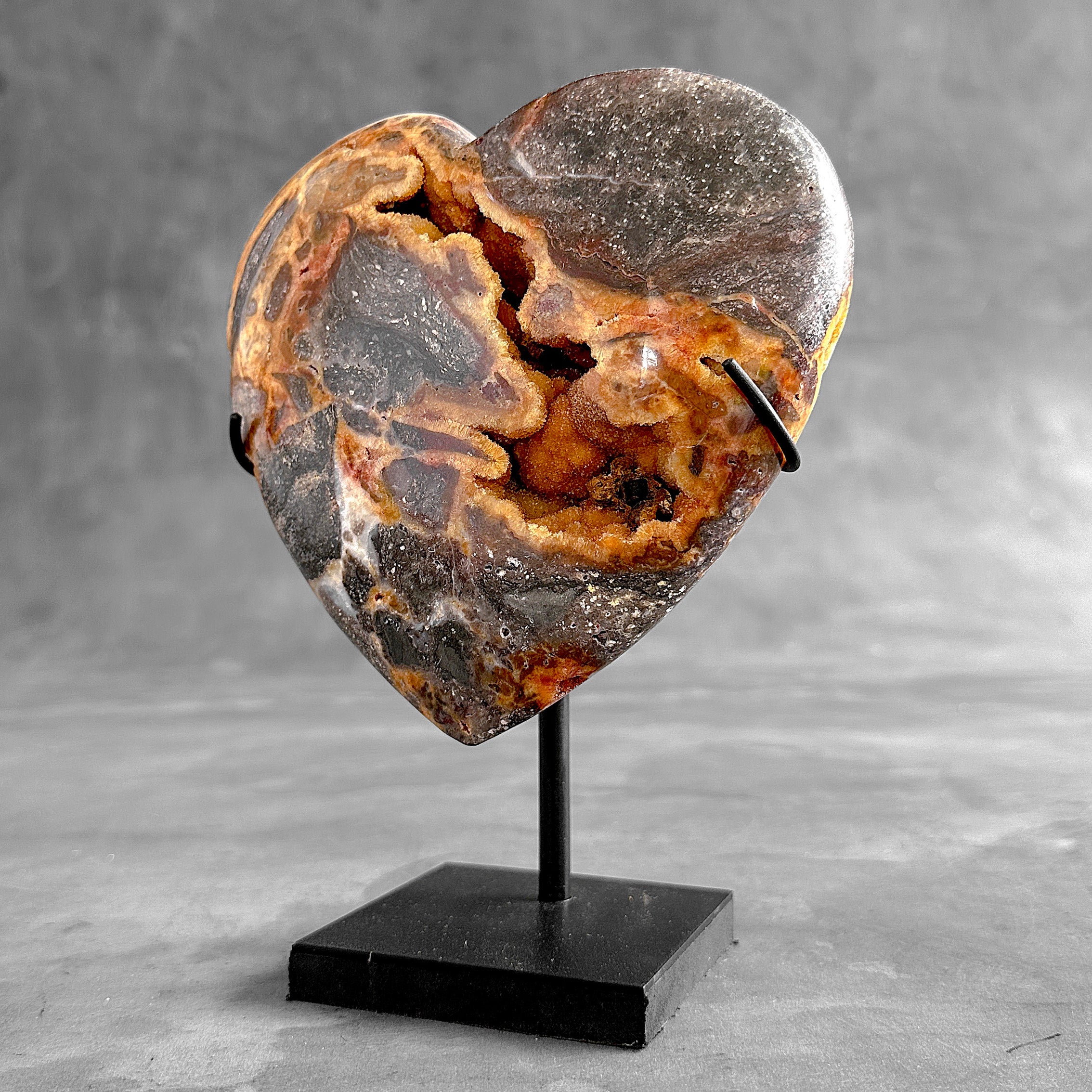 Stunning Heart Shape of Yellow Crystal Rock on a custom stand CH/584