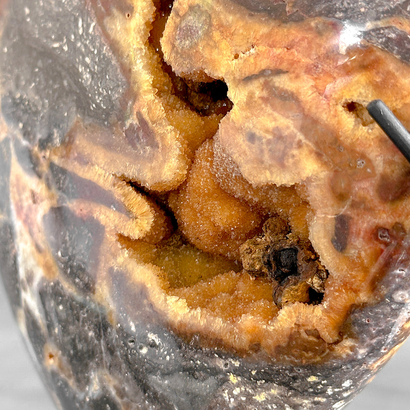 Stunning Heart Shape of Yellow Crystal Rock on a custom stand CH/584