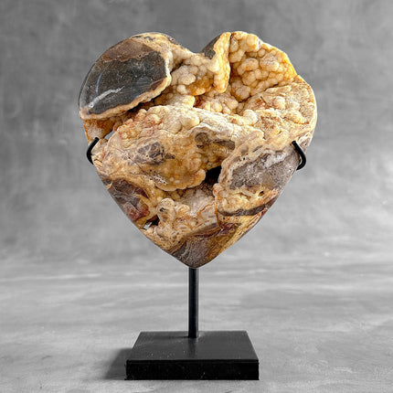 Stunning Heart Shape of Yellow Crystal Rock on a custom stand CH/590